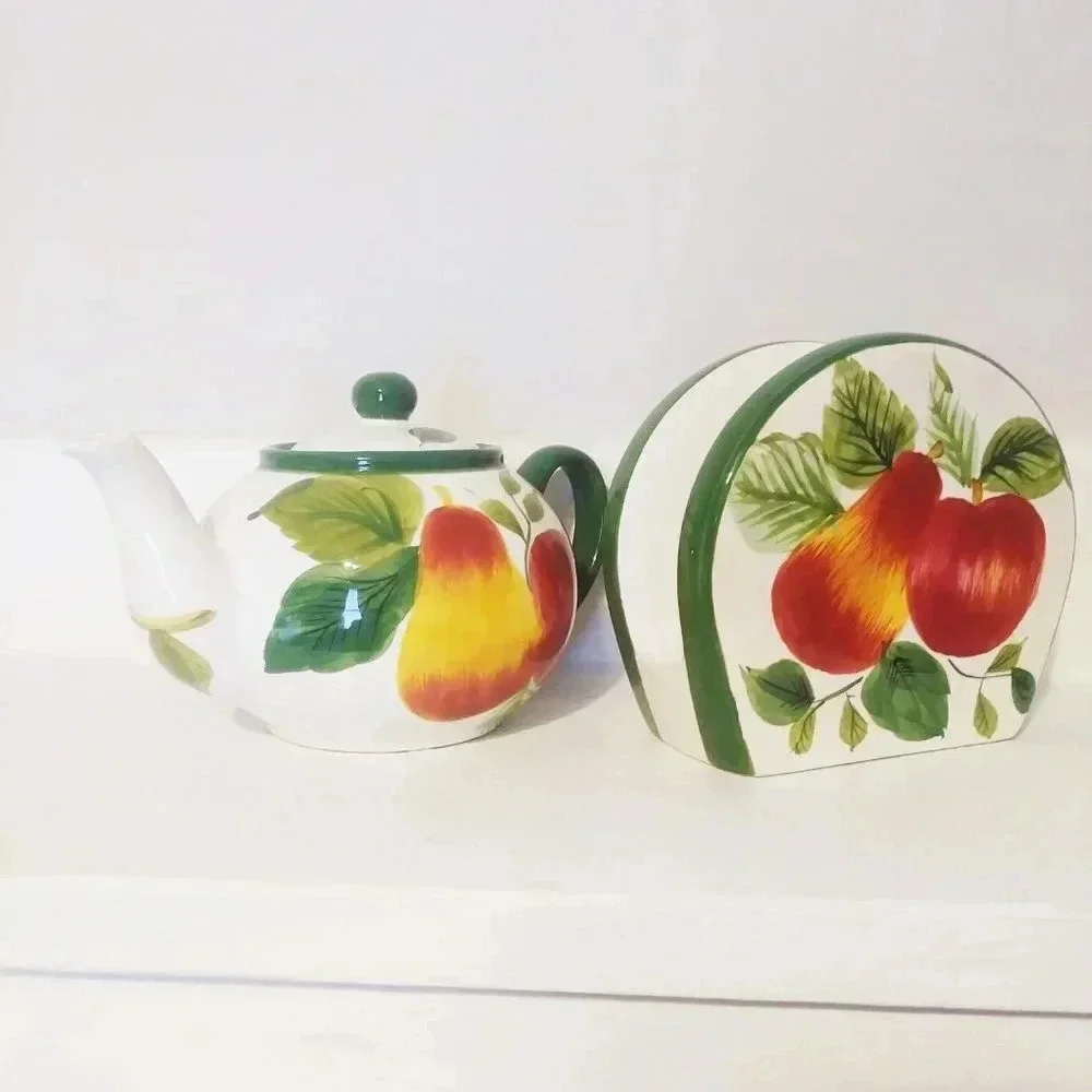 Sakura Fruit‎ Tea Coffee Pot & Napkin Holder Set